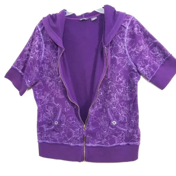 Eddie Bauer purple floral short sleeve hoodie XLT - Picture 6 of 12